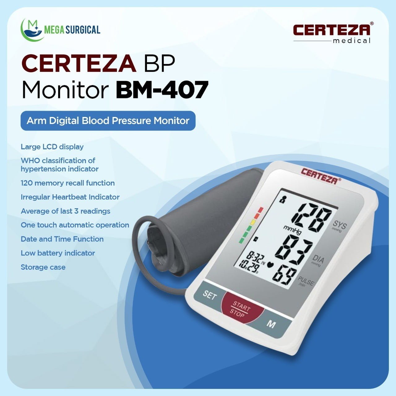 Certeza BM 407 – Digital Blood Pressure Monitor – (White & Grey)