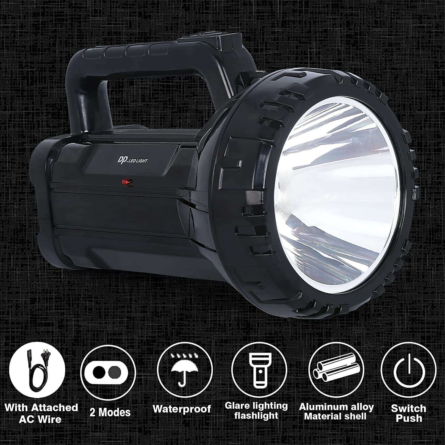 Rechargeable Bright LED Flashlight Torch 75W High Powered Searchlight Built-In Battery