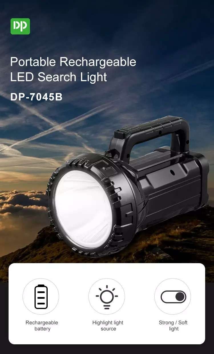 Rechargeable Bright LED Flashlight Torch 75W High Powered Searchlight Built-In Battery
