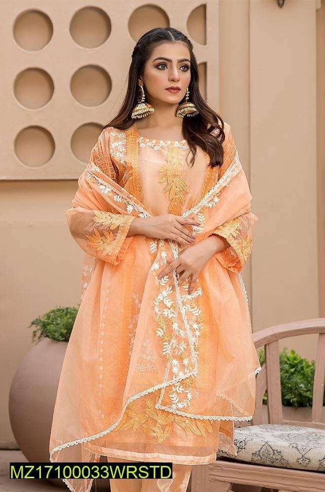 3 Pcs Embroidered Organza Unstitched Suit
