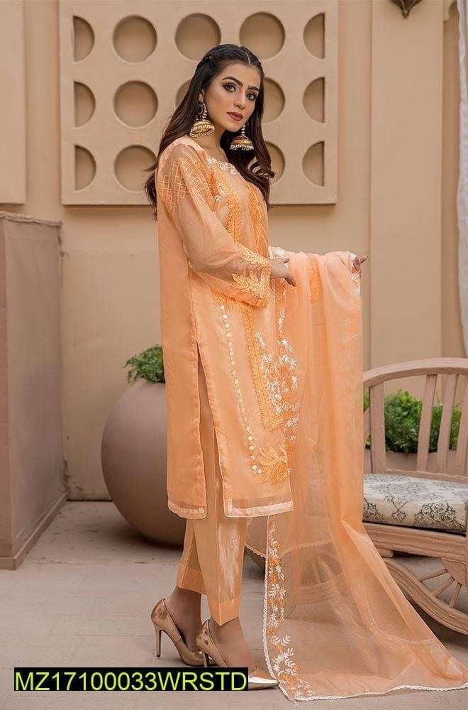 3 Pcs Embroidered Organza Unstitched Suit