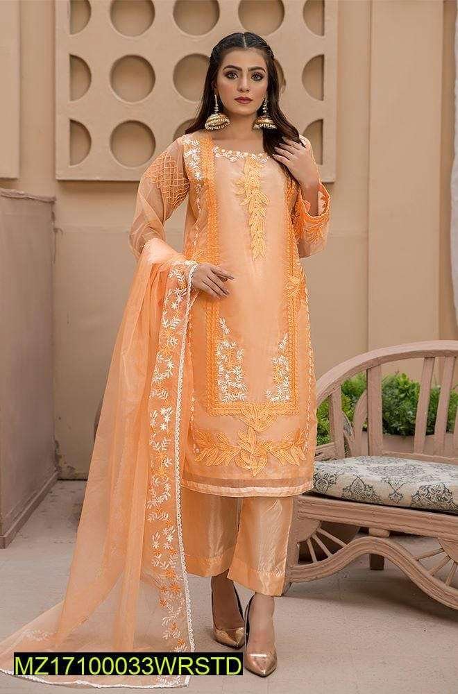 3 Pcs Embroidered Organza Unstitched Suit