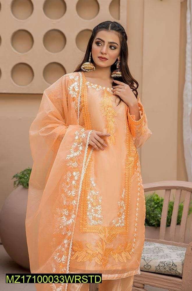 3 Pcs Embroidered Organza Unstitched Suit