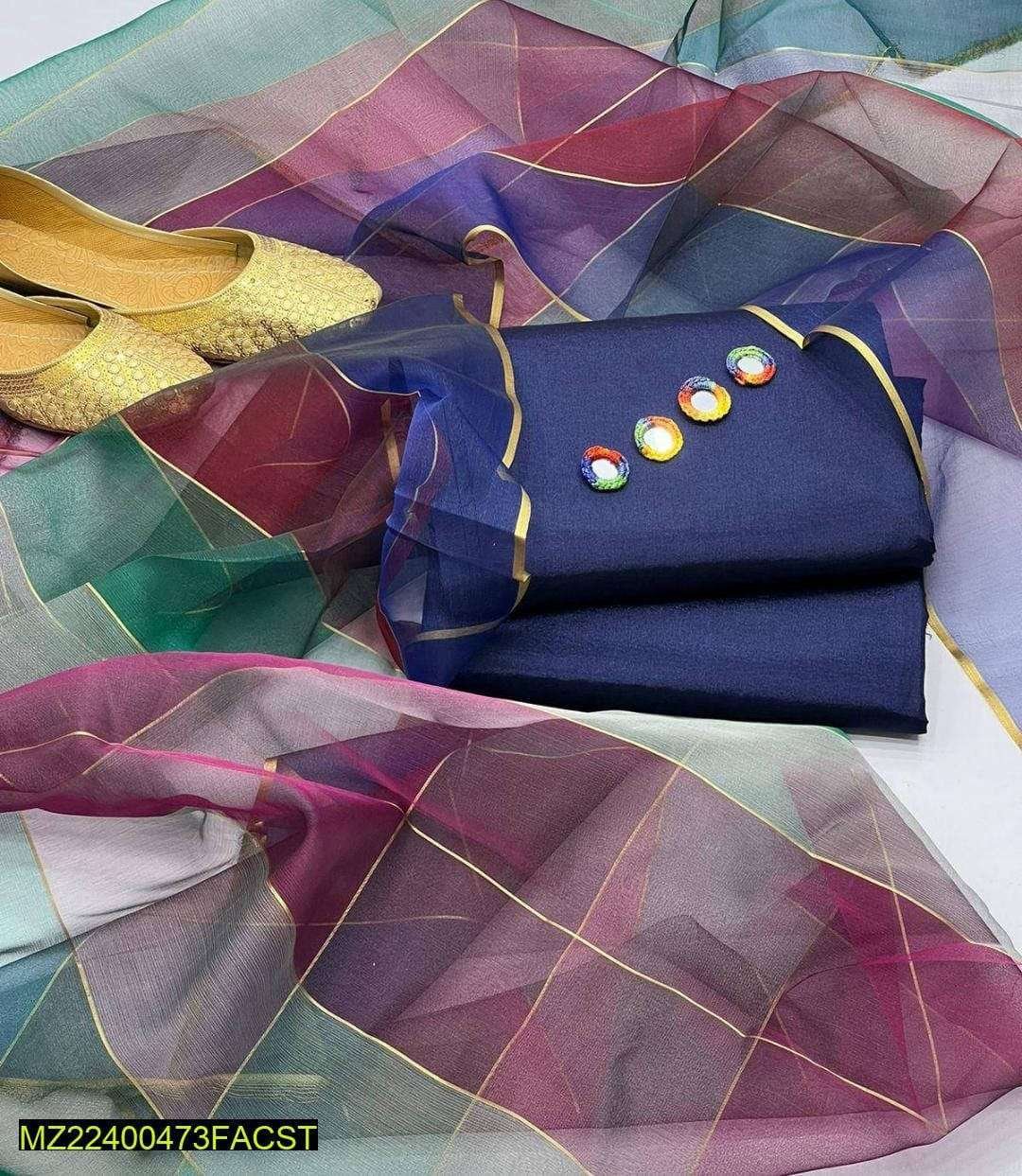 3 Pc Silk Women Unstitched Suit