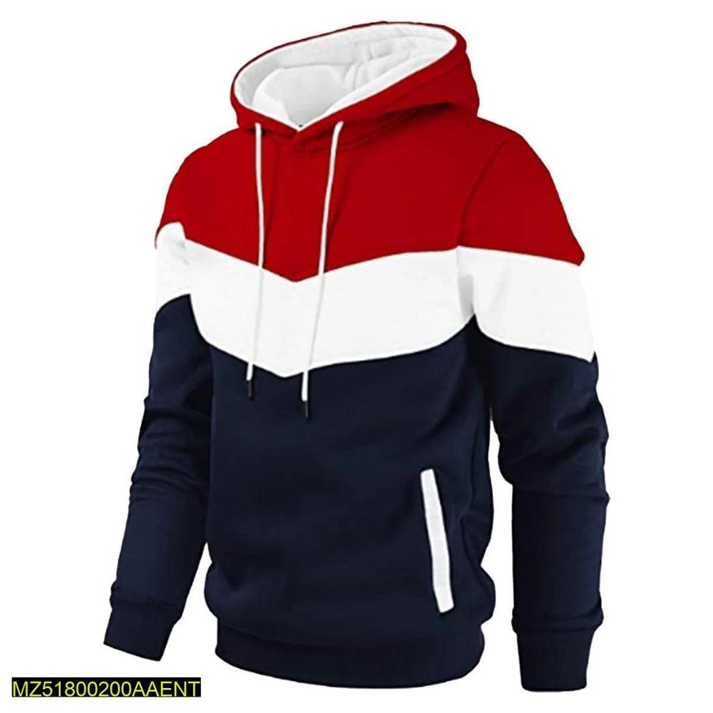 Red, white, and blue hoodie with hood. Free home delivery in all of Pakistan.