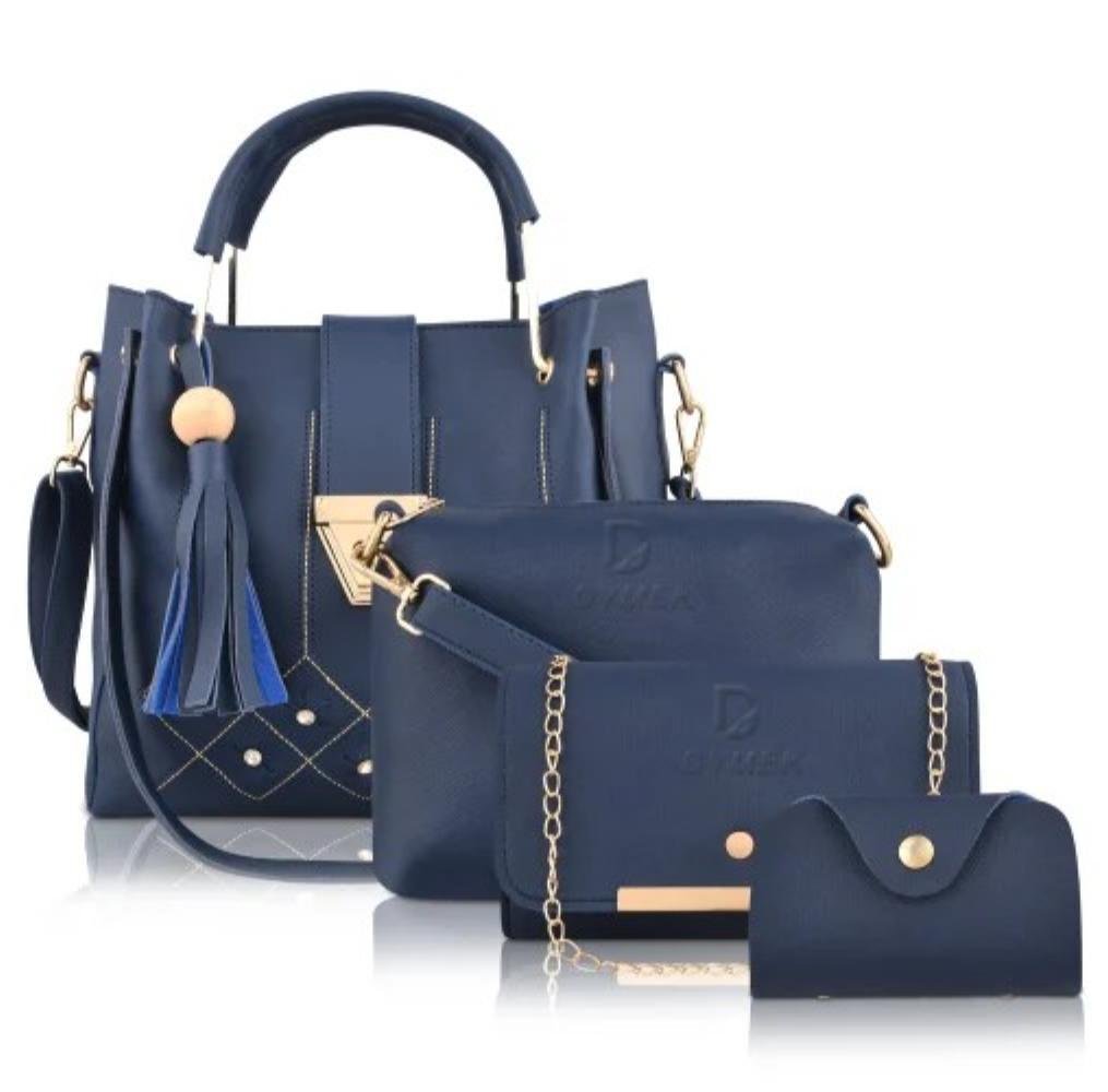 Elegant 4-Piece Women’s Handbag Set – Blue | PU Leather