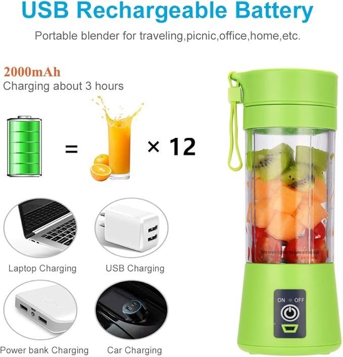 Portable Powerful 6 Blades USB Rechargeable Juicer/Blender